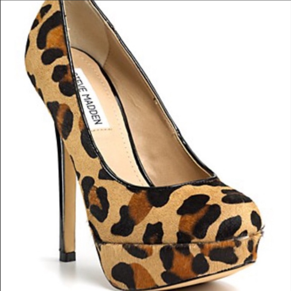 Steve Madden Leopard Print Leather Pony Hair Bevv Platform Heels